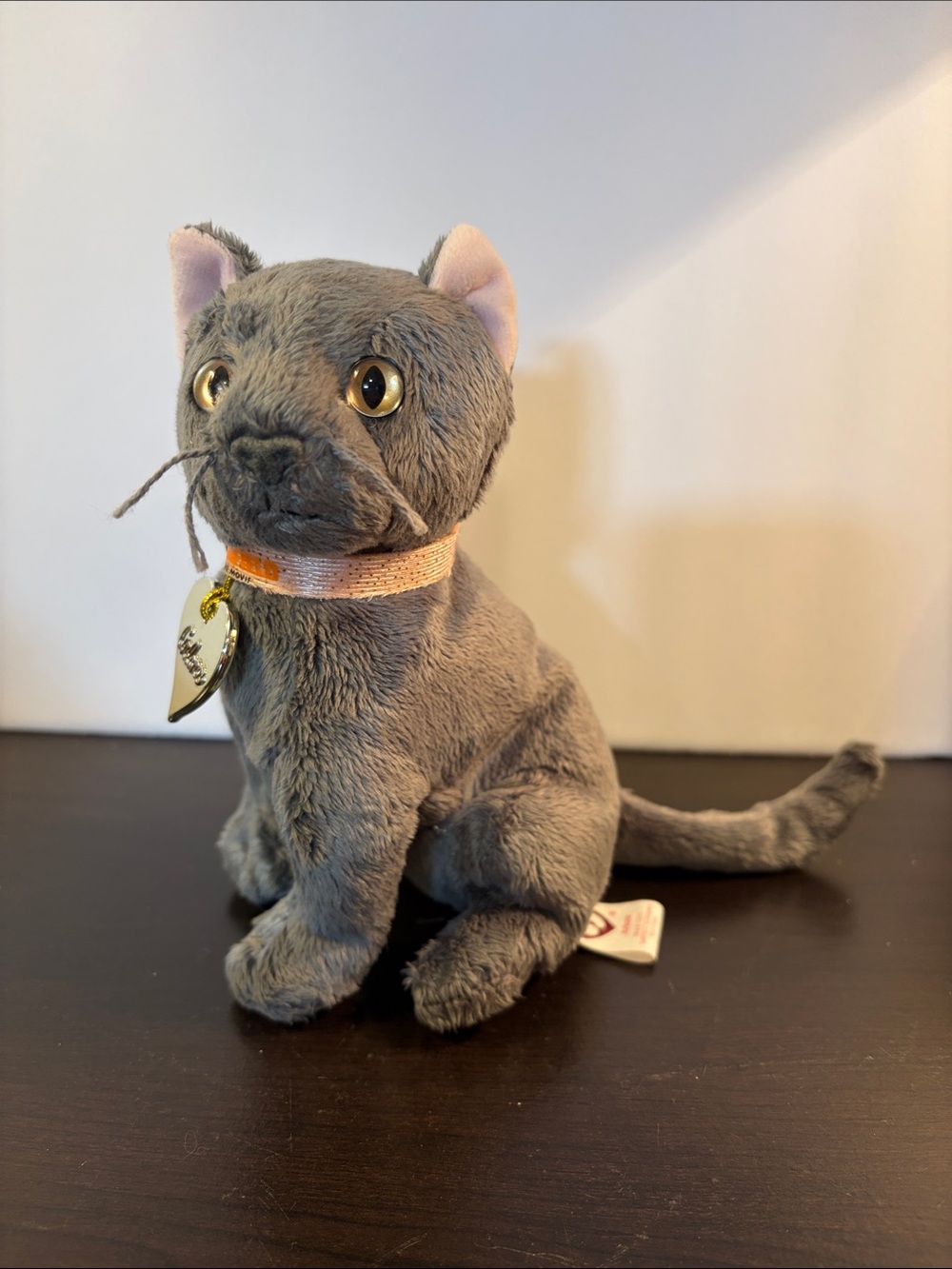 Ty Plush Gray Cat Toy with Pink Collar - Brand: